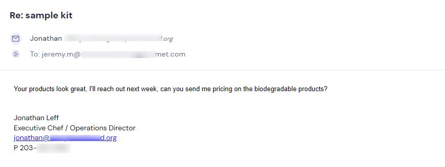 Retailer reply from CMJJ Gourmet